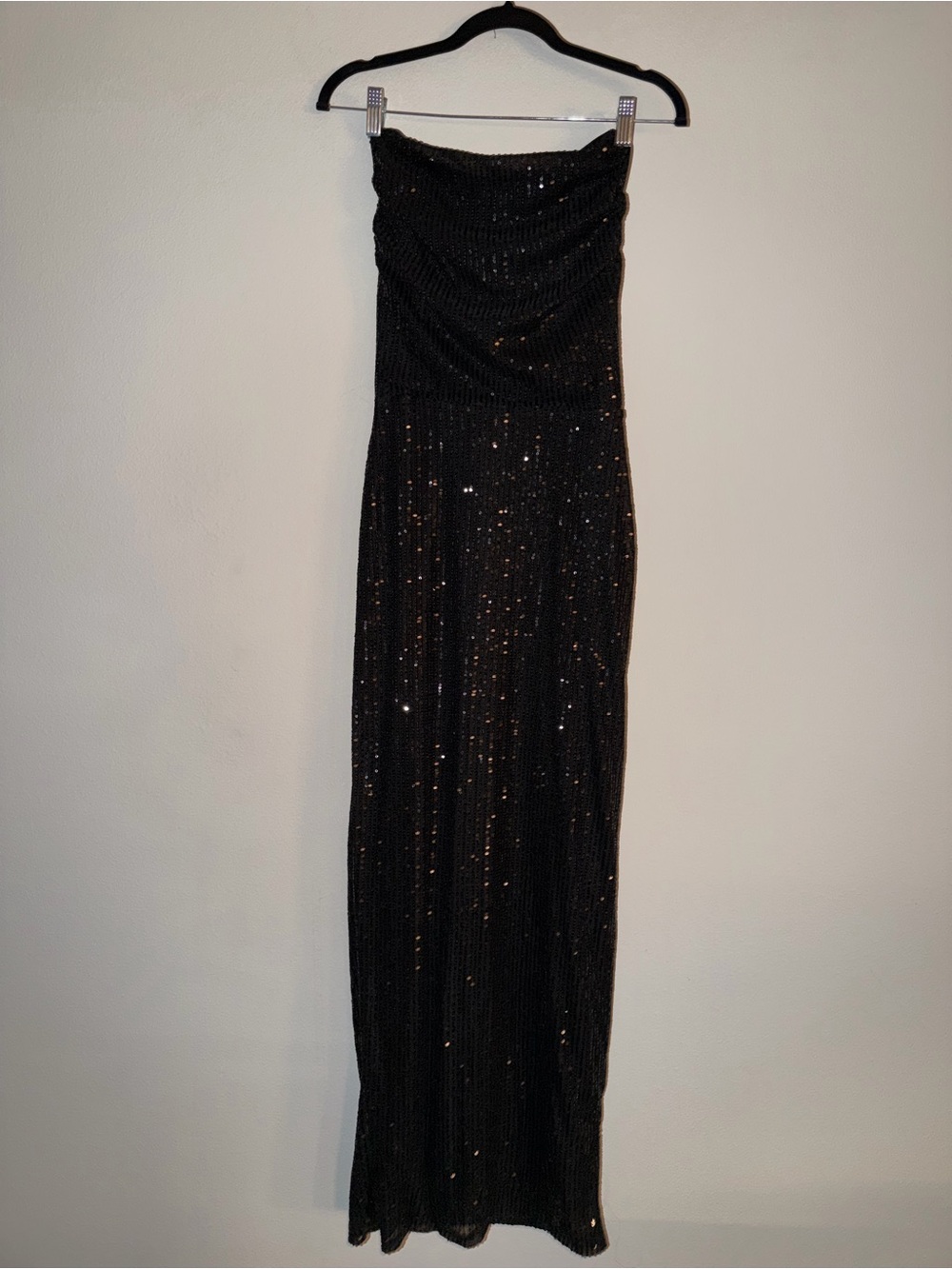 Black Strapless Sequin Evening Gown
